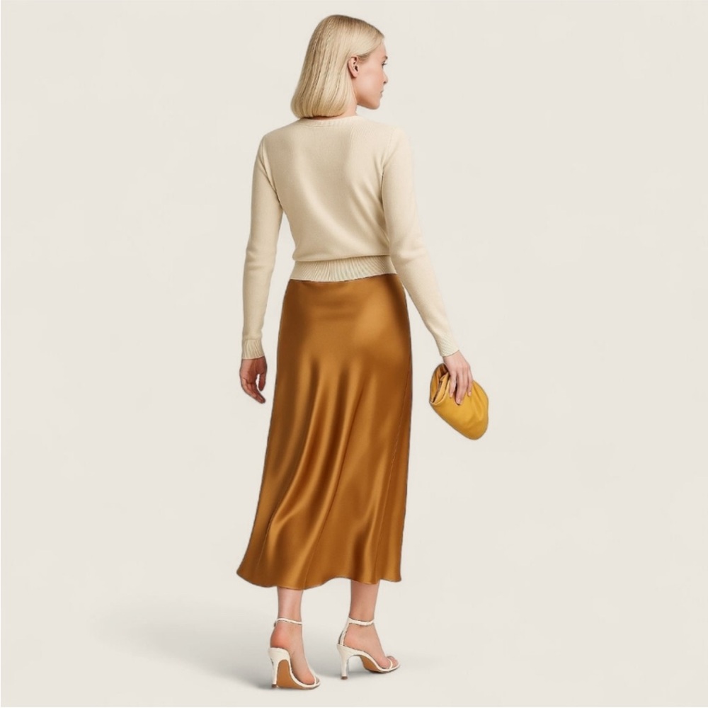 Reformation Ember Silk Midi Skirt in Butterscotch gold - Picture 4 of 11